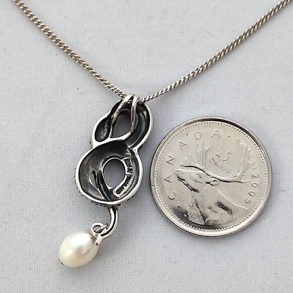 Beguiling Sterling Silver Snake Amulet Necklace w/ Marcasite & Freshwater Pearl - Picture 8 of 10